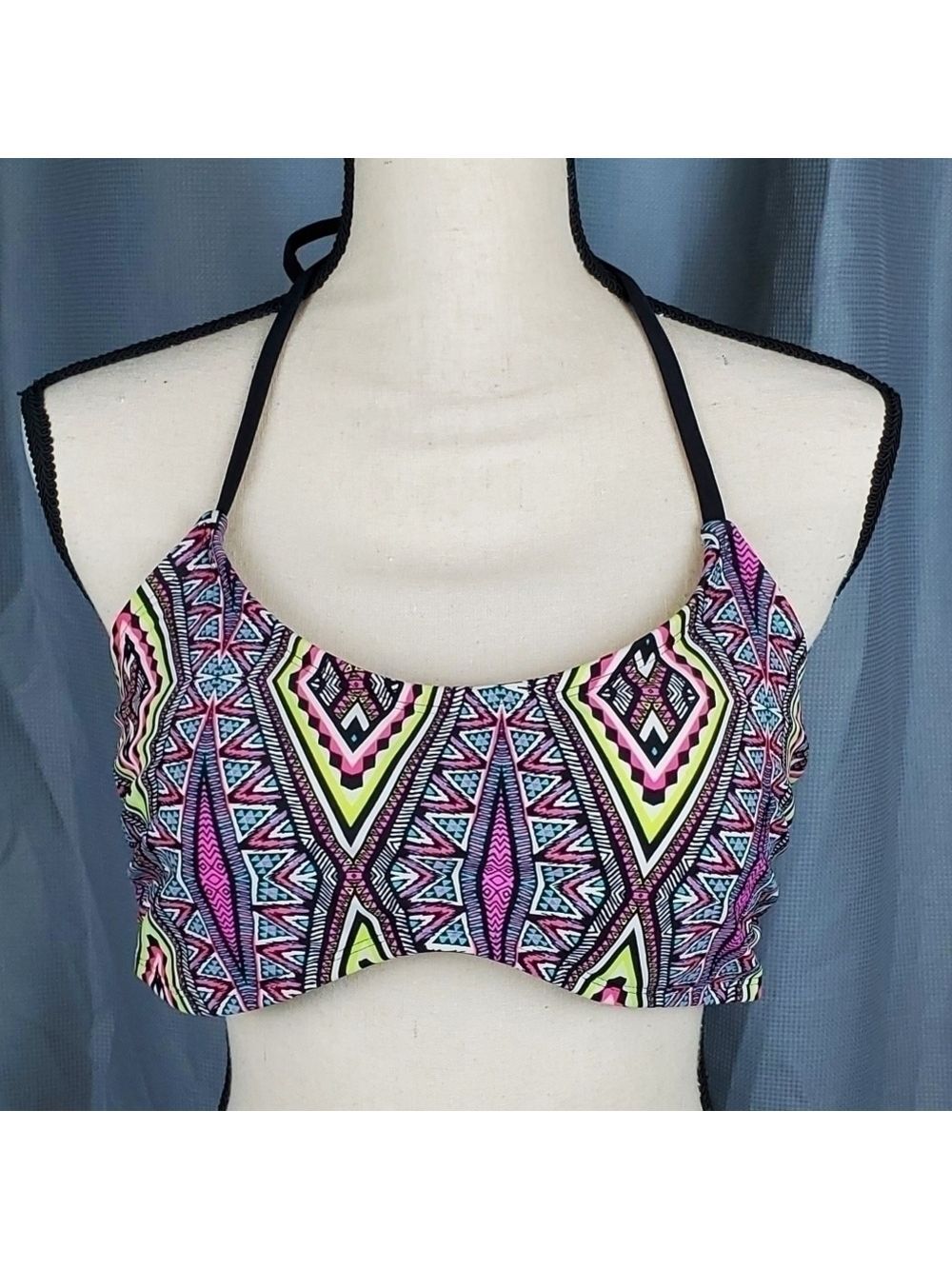 Xhileration bikini top, neon geometric pattern, size XL